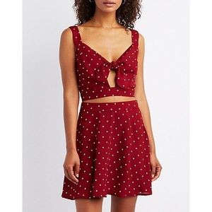 Polka Dot Tie-Front Crop Top & Skater Skirt Set